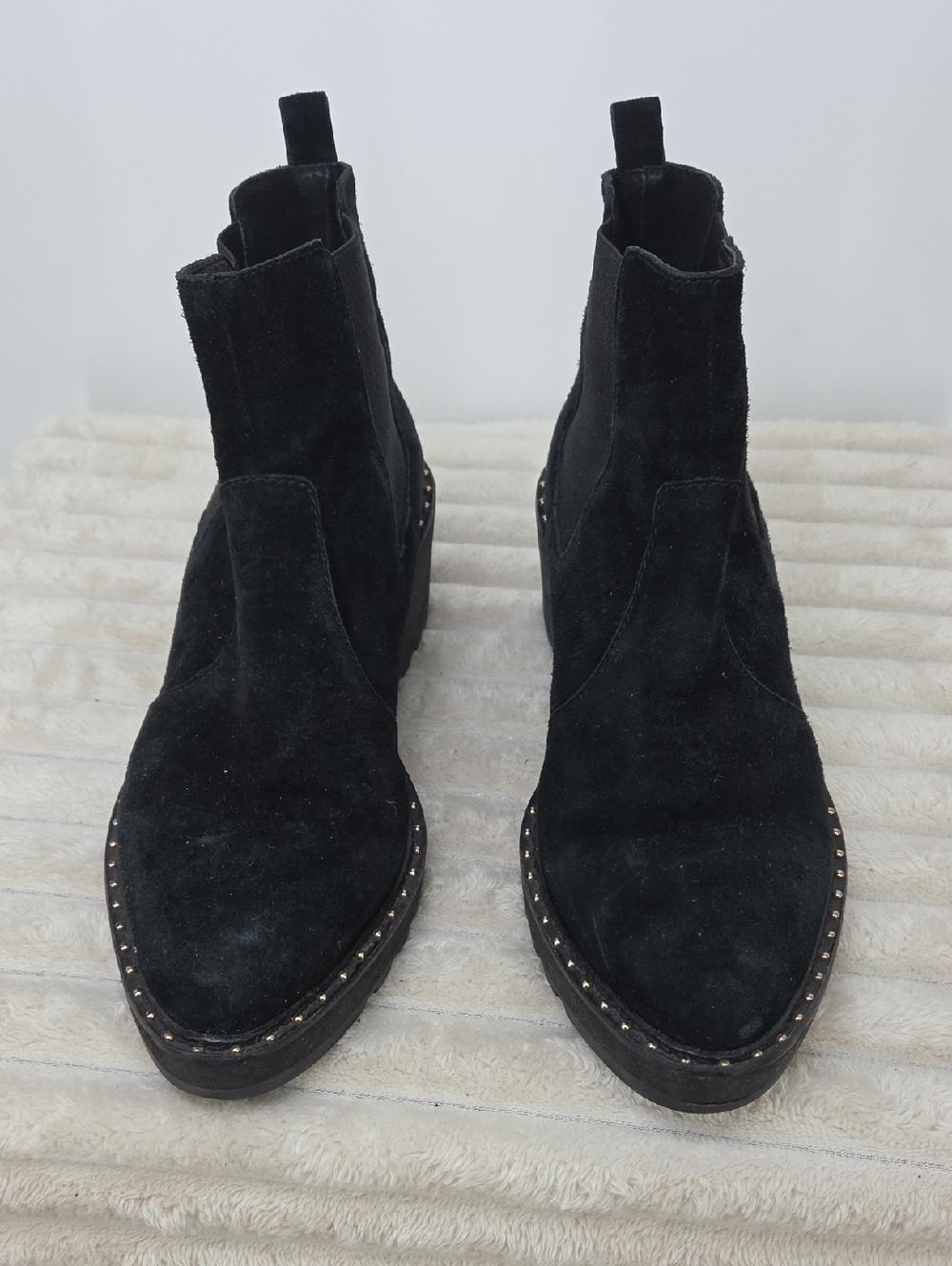 CECILIA NEW YORK Black Suede Studded Chelsea Booties